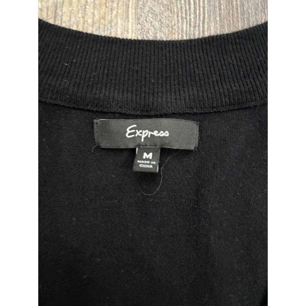 Express Womens Black Deep V-Neck‎ Puff Short Sleeve Knit Sweater Top Size M - Picture 2 of 6